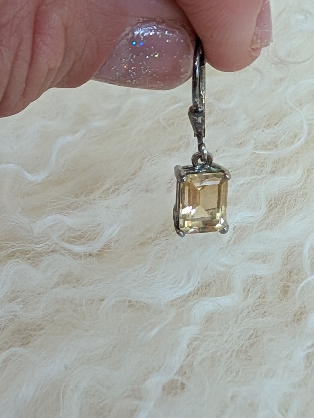 Emerald Cut Yellow Citrine Silver Drop Earrings